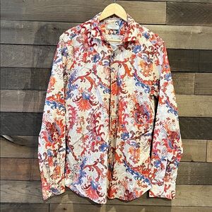 Tintoria Mattei 954 Men's Linen Paisley Print Long Sleeve Button Down Shirt 42